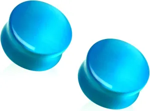 Pierced Owl - Natural Aqua Blue Cat's Eye Stone Double Flared Saddle Plugs, Sold as a Pair