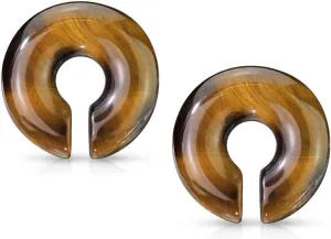 Pierced Owl - Tiger Eye Stone Round Hoop Plug Earrings, Sold As Pair