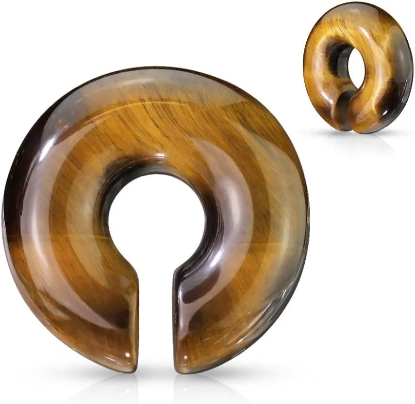 Pierced Owl - Tiger Eye Stone Round Hoop Plug Earrings, Sold As Pair