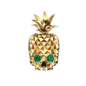Pineapple Skull Ring 14K Yellow Gold Finish Custom Fruit Unique Intricately Designed Men Signet Ring Solid 925 Sterling Silver Handmade Customized Harmony Fusion Symbolism Pineapple Skull Ring