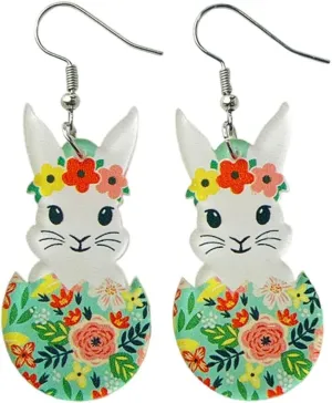 Pingyongchang Cute Colorful Easter Egg Rabbit Acrylic Earrings Funny Animal Bunny Flower Dangle Drop Earrings for Women Easter Spring Holiday Party Jewelry Gifts