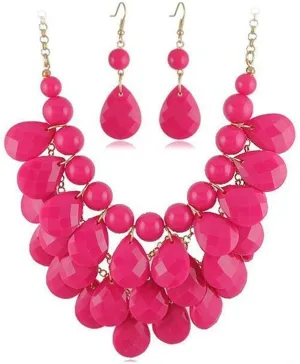 Pink Jewelry Set for Women Hot Pink Necklace and Earring Set Pink Necklace Set Layered Chunky Necklaces for Women Pink Paperclip Cuban Link Statement Necklace Pink Dress Stuff for Women Trendy 2024