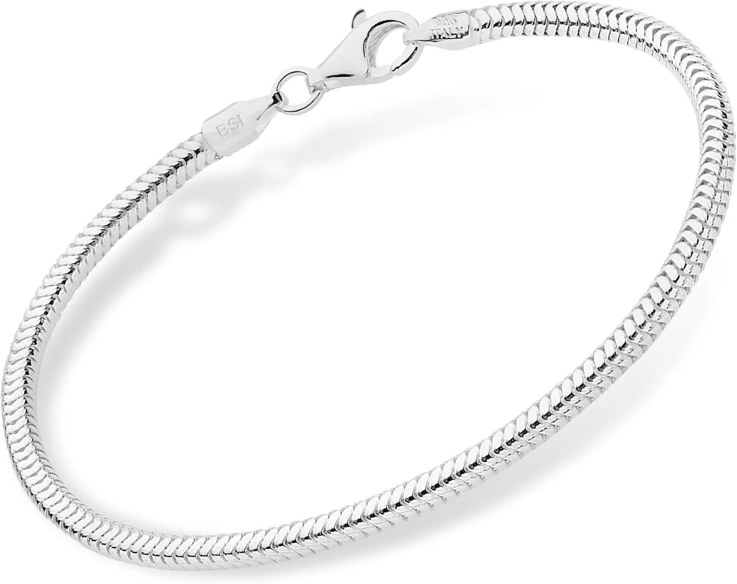 PORI JEWELERS Solid 925 Sterling Silver Italian 3MM Round Snake Chain Bracelet - For Men, Women - 7.5"- Available in Yellow, White, Rose Gold