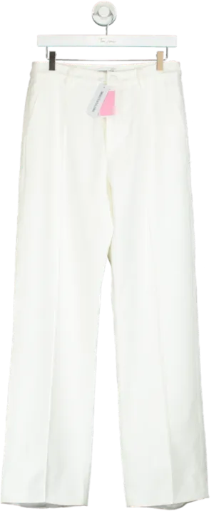PrettyLittleThing White Premium Woven Pin Tuck Straight Leg Trousers UK 10
