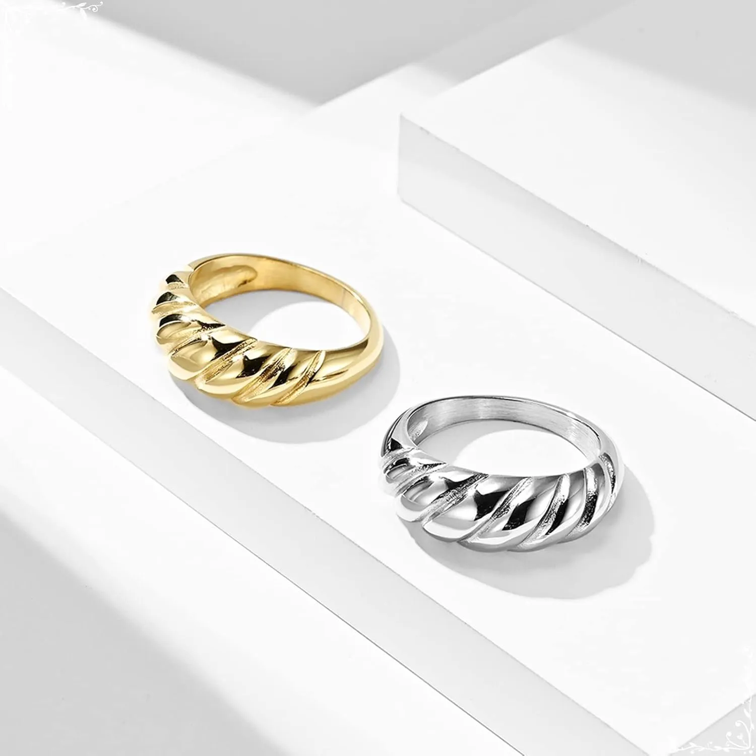 Promise Ring Women, Twist Mens Wedding Ring Unique, Stainless Steel Ring Band for Christmas