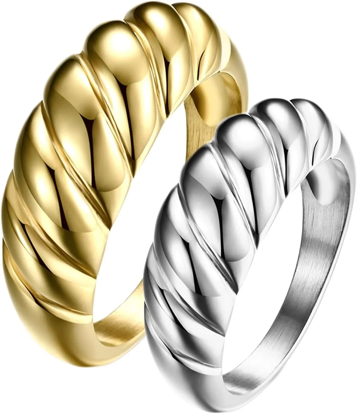 Promise Ring Women, Twist Mens Wedding Ring Unique, Stainless Steel Ring Band for Christmas