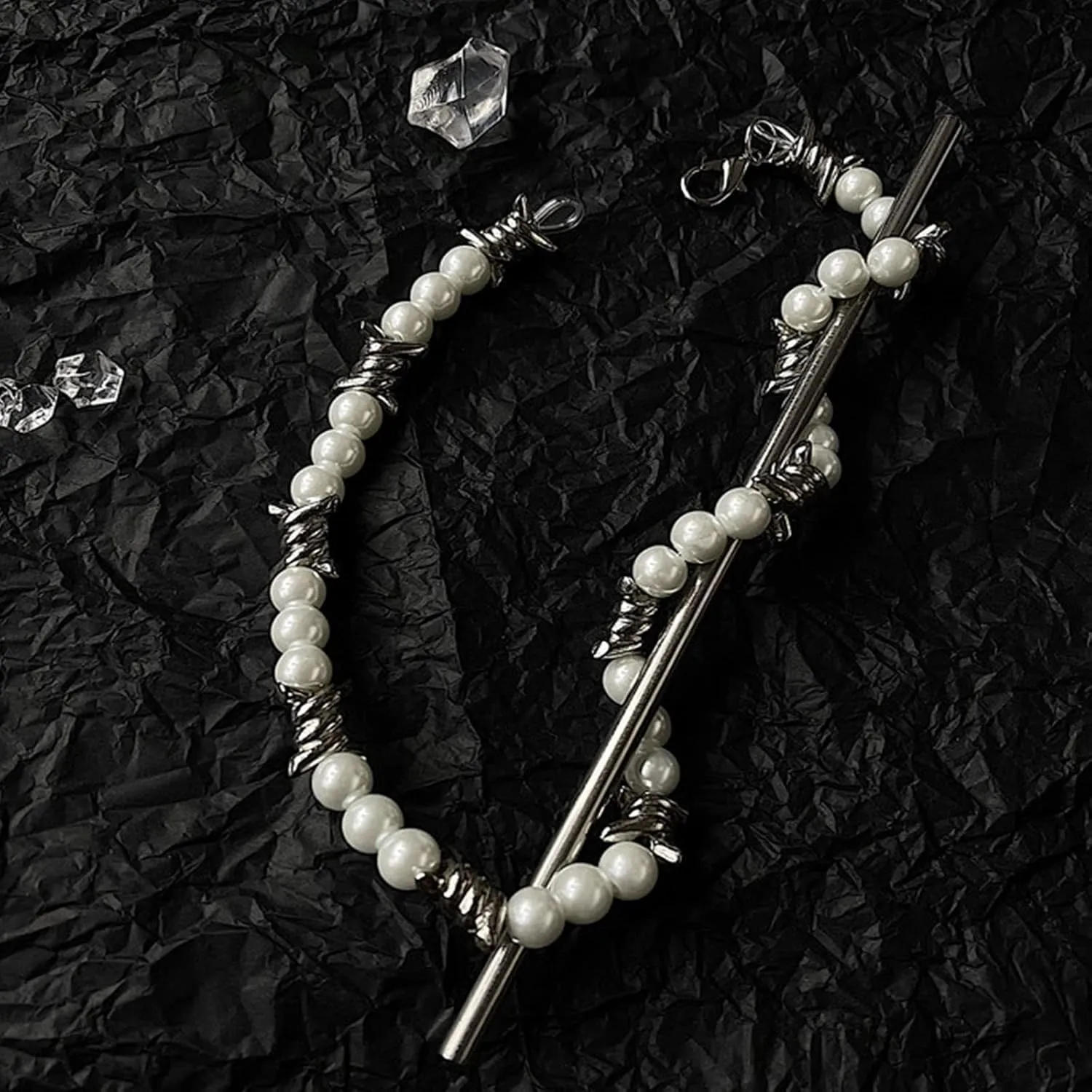 Punk Barbed Wire Thorns Chunky Brambles Metal Link Chain Adjustable Necklace Safety Spur Duty Padlock Flame Necklace Cool Hiphop Rock Choker Jewelry for Women Men