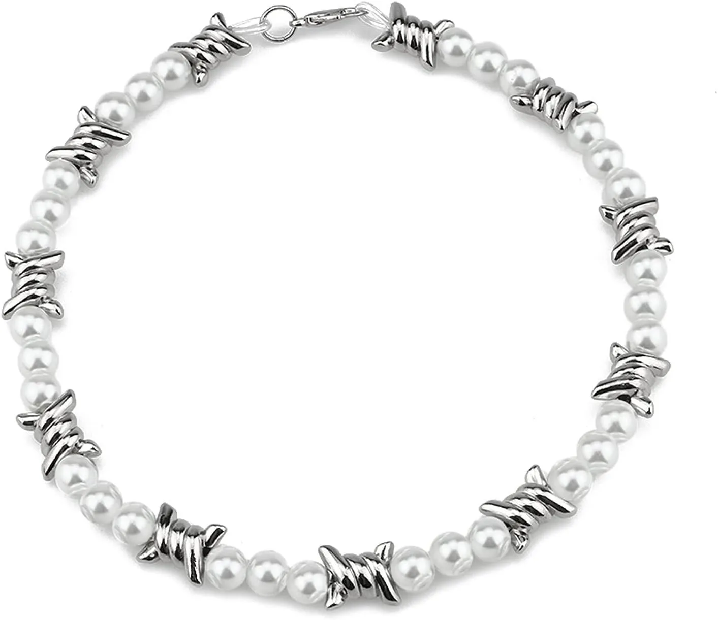 Punk Barbed Wire Thorns Chunky Brambles Metal Link Chain Adjustable Necklace Safety Spur Duty Padlock Flame Necklace Cool Hiphop Rock Choker Jewelry for Women Men