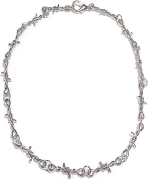 Punk Barbed Wire Thorns Chunky Brambles Metal Link Chain Adjustable Necklace Safety Spur Duty Padlock Flame Necklace Cool Hiphop Rock Choker Jewelry for Women Men