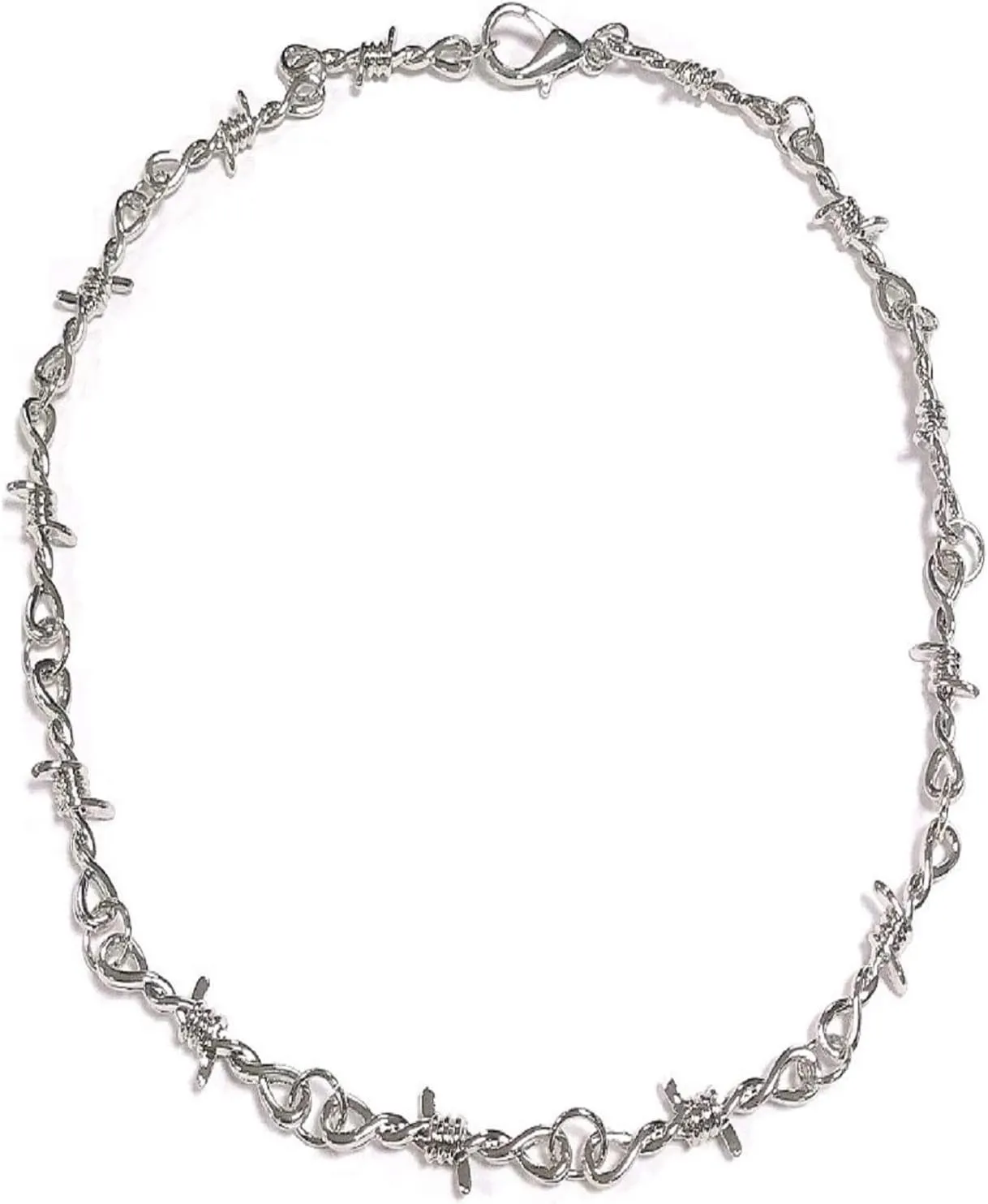 Punk Barbed Wire Thorns Chunky Brambles Metal Link Chain Adjustable Necklace Safety Spur Duty Padlock Flame Necklace Cool Hiphop Rock Choker Jewelry for Women Men