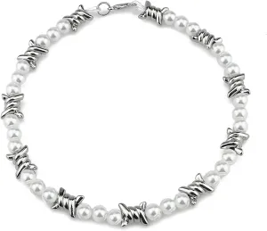 Punk Barbed Wire Thorns Chunky Brambles Metal Link Chain Adjustable Necklace Safety Spur Duty Padlock Flame Necklace Cool Hiphop Rock Choker Jewelry for Women Men