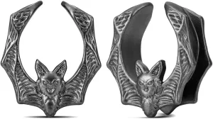 PUNKYOUTH 2PCS Opening Saddle Plugs Tunnels Retro Cool Stretcher Piercing Stainless Steel Bats Ear Gauge Earrings 8mm-25mm