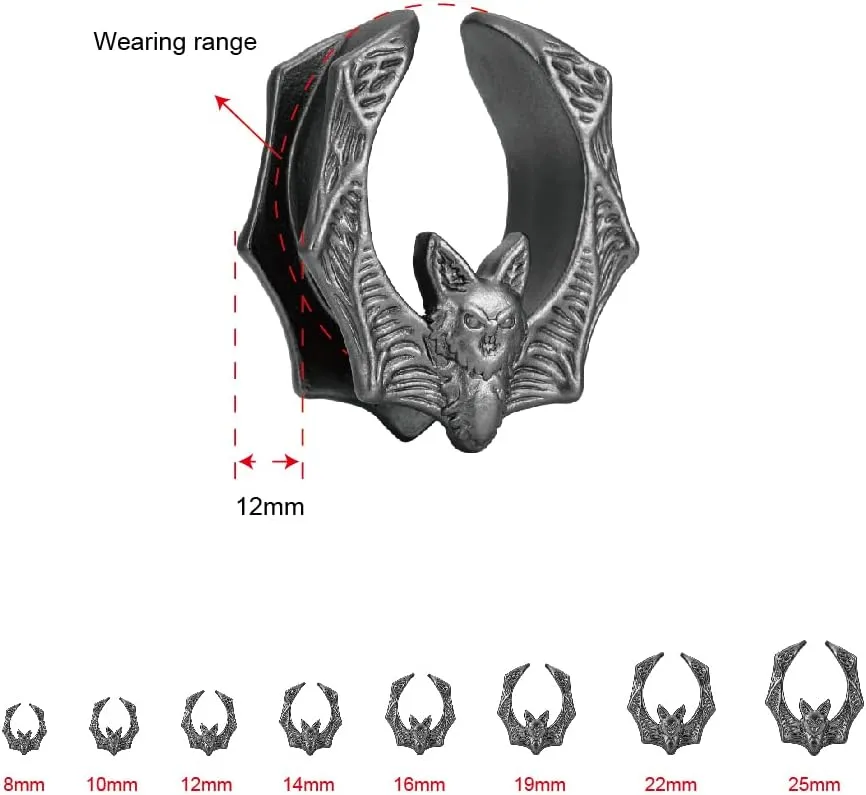 PUNKYOUTH 2PCS Opening Saddle Plugs Tunnels Retro Cool Stretcher Piercing Stainless Steel Bats Ear Gauge Earrings 8mm-25mm