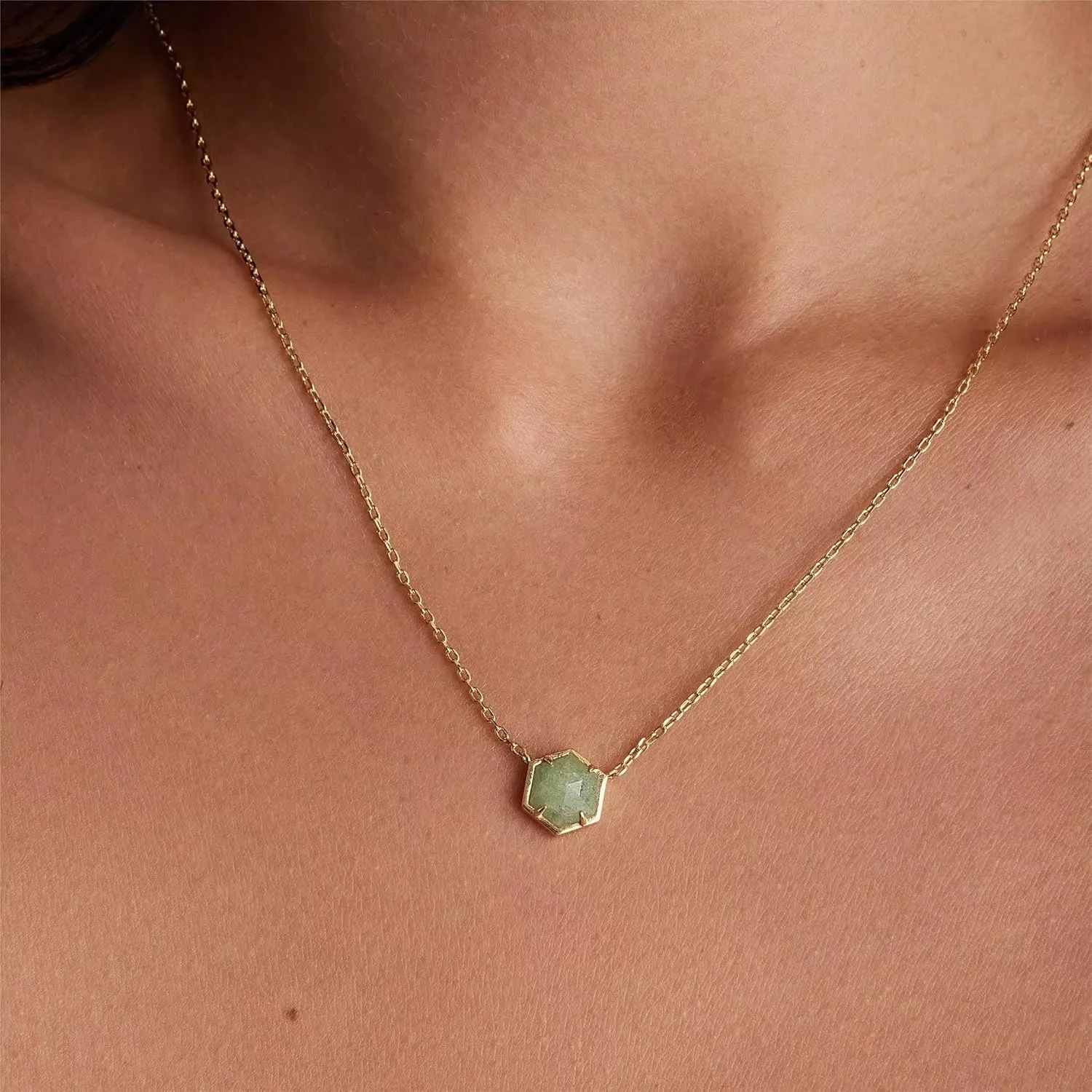 QUADRI 14K Gold Plated Necklace Gemstone Pendant - Dainty Necklaces for Women - Amethyst, Green Fluorite, Labradorite, Rose Quartz - Pendant Necklace for Women - Length: 16"  2" extension