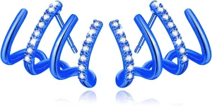 Quartet Earrings for Women Claw Earrings Cuff Zircon Needle Stud Earrings for Teen Girls Shiny Crystal Earrings Silver Gold Wrap Stud Ear Cuff Four Claw Earrings Trendy Piercing Studs Earrings