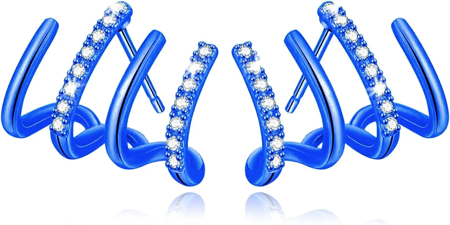 Quartet Earrings for Women Claw Earrings Cuff Zircon Needle Stud Earrings for Teen Girls Shiny Crystal Earrings Silver Gold Wrap Stud Ear Cuff Four Claw Earrings Trendy Piercing Studs Earrings