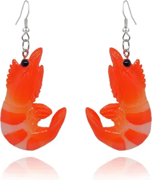 QUPENGXU Unique Handmade Crayfish Earrings Funny Simulation River Shrimp Animal Dangle Drop Statement Earrings For Women