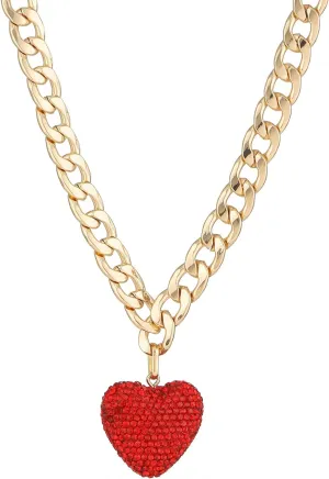 Red Heart Chunky Chain Choker Necklace,Huge Puffed Heart Pendant Chunky Necklaces for Women