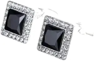 rkjewellry_store || Gorgeous 3Ct Princess Cut Lab Created Black Diamond Men's Cufflinks 14K White Gold Plated 925 Sterling Silver