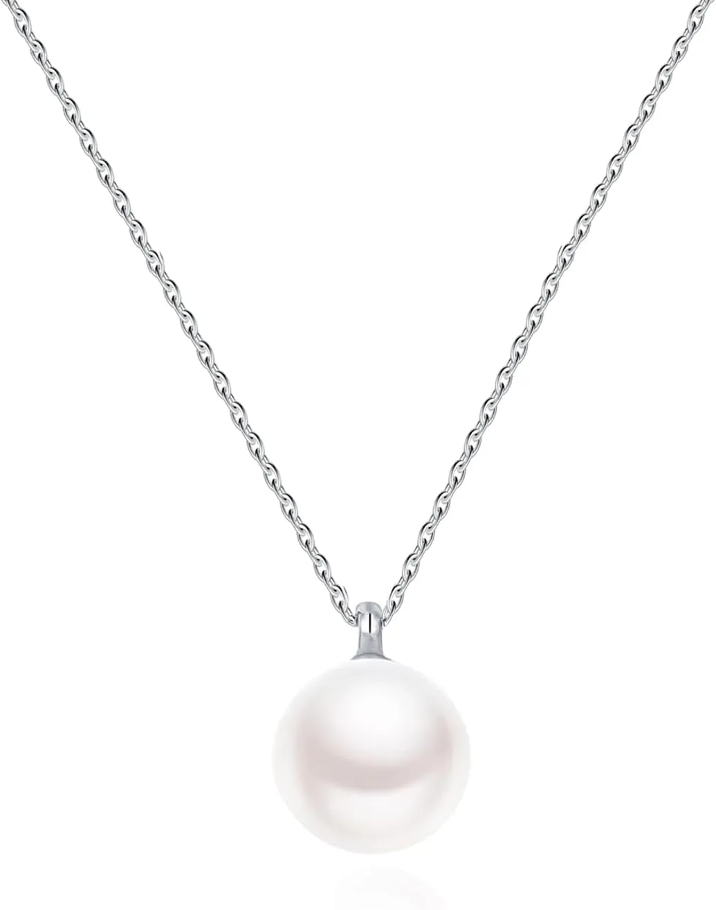 Rnivida 925 Sterling Silver Single Pearl Pendant Necklace,Dainty White Pearl Necklace for Women