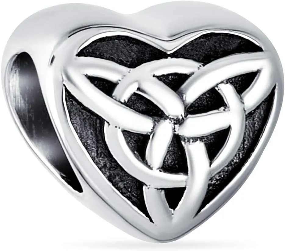 Romantic Celtic Love Knot Claddaugh Symbol BFF Irish Friendship Religious Trinity Cross Infinity Dangle or Slide Bead Charm For Women Teen .925 Sterling Silver For European Bracelet