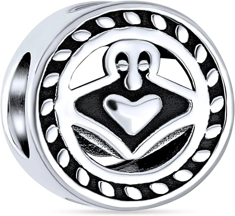 Romantic Celtic Love Knot Claddaugh Symbol BFF Irish Friendship Religious Trinity Cross Infinity Dangle or Slide Bead Charm For Women Teen .925 Sterling Silver For European Bracelet
