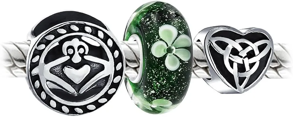 Romantic Celtic Love Knot Claddaugh Symbol BFF Irish Friendship Religious Trinity Cross Infinity Dangle or Slide Bead Charm For Women Teen .925 Sterling Silver For European Bracelet