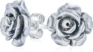 Romantic Delicate Pink Blue Yellow Green Black Purple White Red Floral Blooming 3D Carved 10MM Rose Flower Post Stud Earrings For Women Teen Lightweight