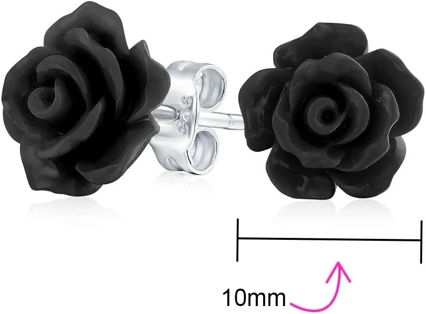 Romantic Delicate Pink Blue Yellow Green Black Purple White Red Floral Blooming 3D Carved 10MM Rose Flower Post Stud Earrings For Women Teen Lightweight