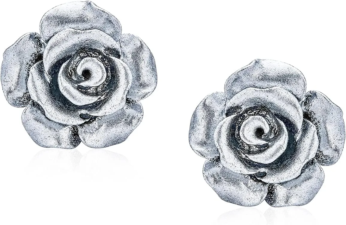 Romantic Delicate Pink Blue Yellow Green Black Purple White Red Floral Blooming 3D Carved 10MM Rose Flower Post Stud Earrings For Women Teen Lightweight