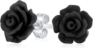 Romantic Delicate Pink Blue Yellow Green Black Purple White Red Floral Blooming 3D Carved 10MM Rose Flower Post Stud Earrings For Women Teen Lightweight