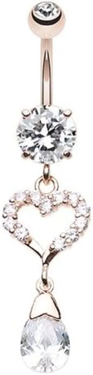 Rose Gold 14g Navel Ring Luster Heart Belly Button Ring Navel Jewelry Navel Ring Belly Button
