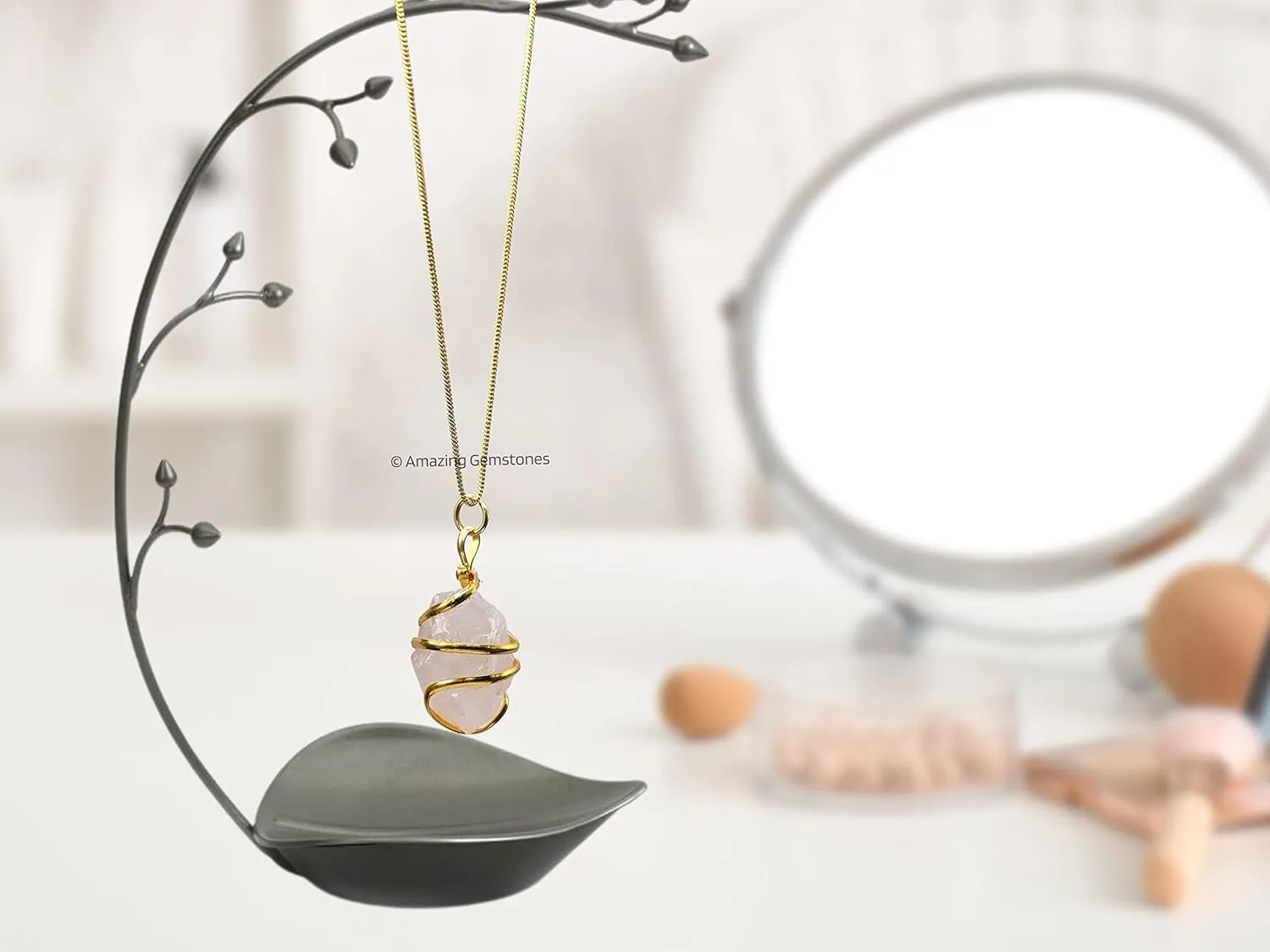 Rose Quartz Necklace - Raw Healing Crystal Necklace for Teen Girl Gifts - Gold Jewelry for Women - Gold Necklaces for Women - Cute Trendy Stuff Gifts Aesthetic Necklace