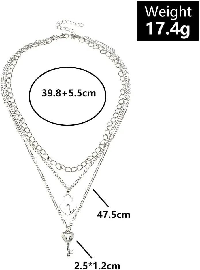 Rrdaily Delicate Key Lock Layered Necklace 3 Layer Lock Key Pendant Necklace for Women Fashion Valentine'S Day Jewelry