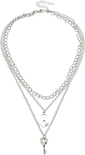 Rrdaily Delicate Key Lock Layered Necklace 3 Layer Lock Key Pendant Necklace for Women Fashion Valentine'S Day Jewelry