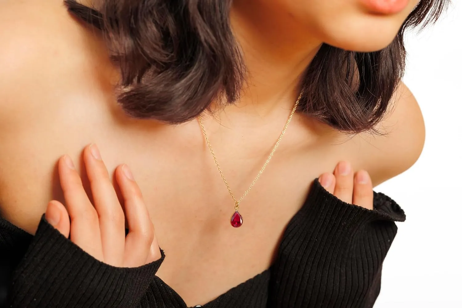 Ruby Necklace for Women, Premium Gold Pear Drop Necklaces for Women - Tarnish Free 18K Gold Plated Certified S925 Classic Statement Necklace Gold Jewelry for Women - Mothers Day Gifts for Mom Wife
