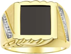 Rylos Men's Rings With Diamonds and Black Onyx, Lucky Tiger Eye or Colored Quartz - Unique Rings for Men, Yellow Gold Plated Silver Rings in Sizes 8-13, SL-MR3074Y-PP