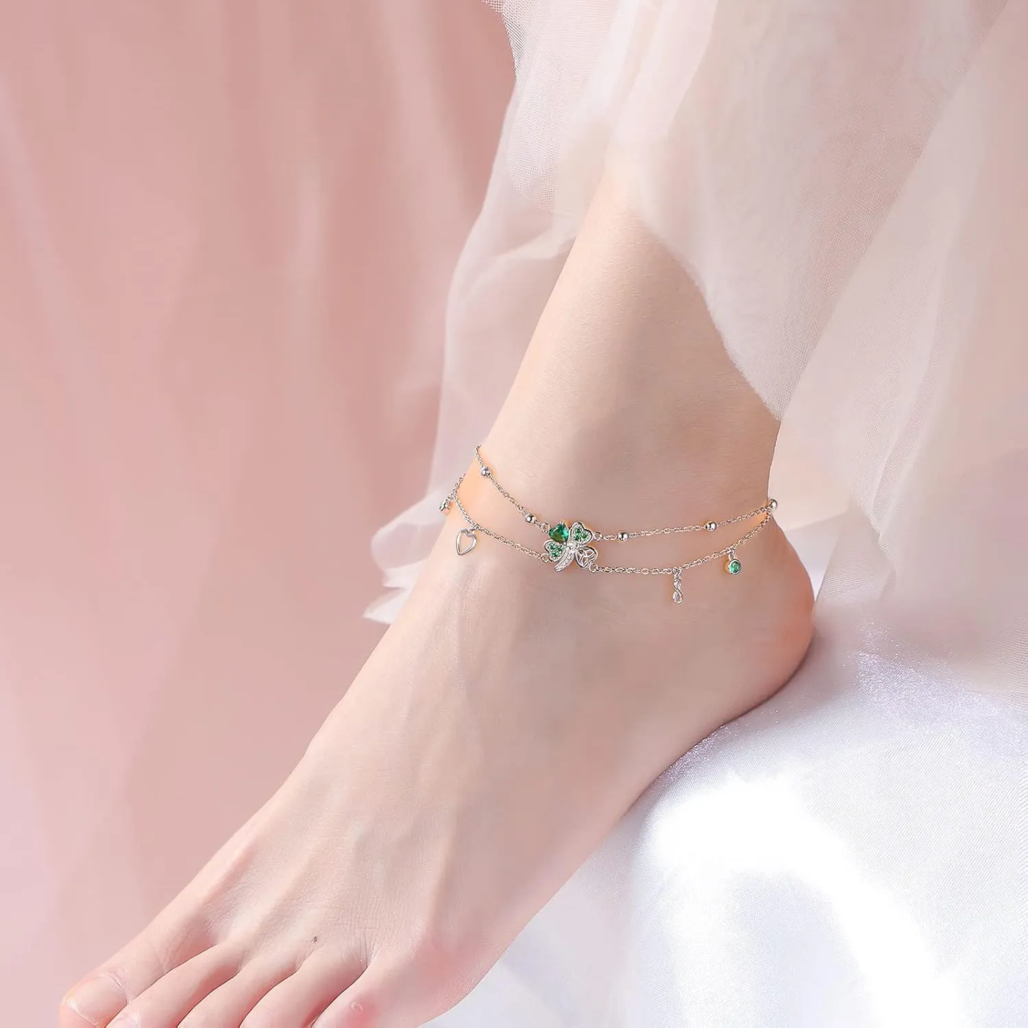 S925 Sterling Silver Anklets Adjustable Beach Foot Ankle Bracelet Jewelry Gifts For Women Girls