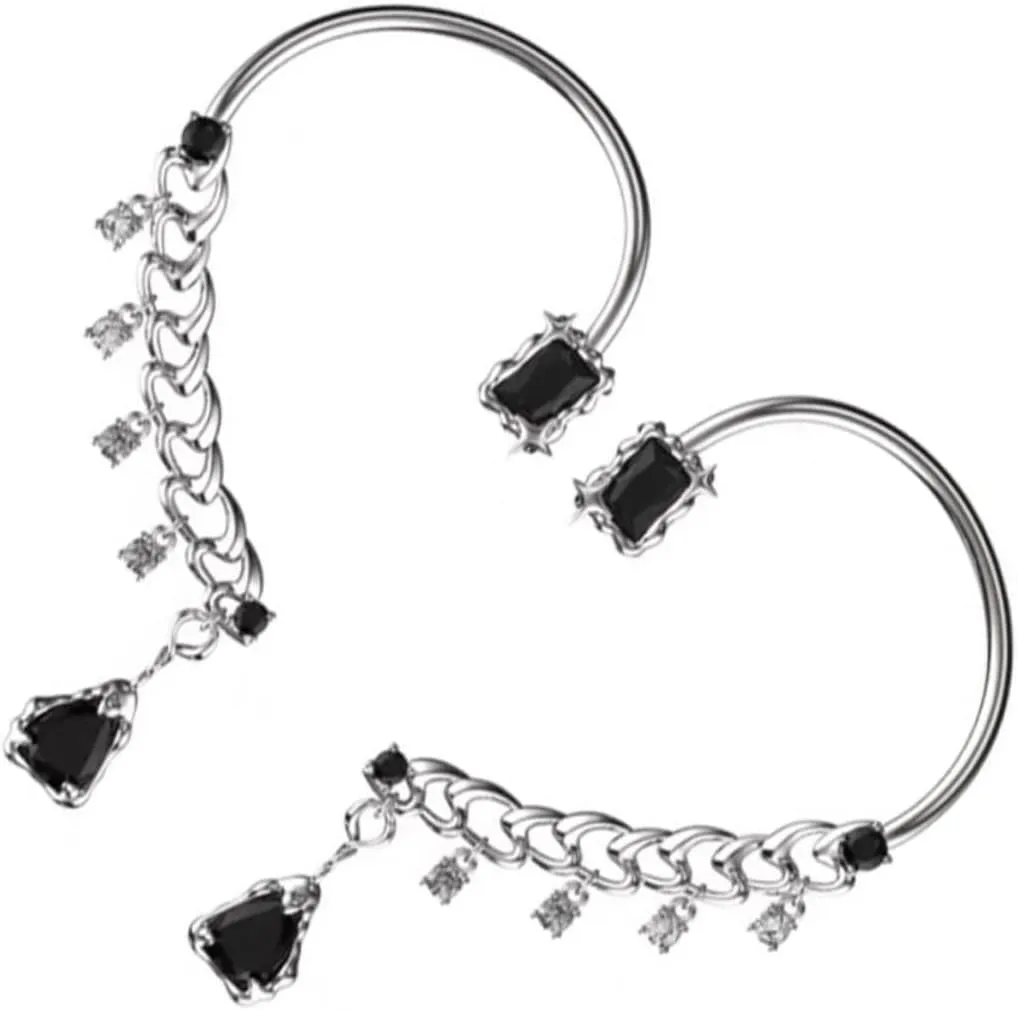 SAFIGLE Stylish Gothic Punk Ear Cuff Clip 2pcs Non-piercing Ear Wraps for Women Dark Chic Look