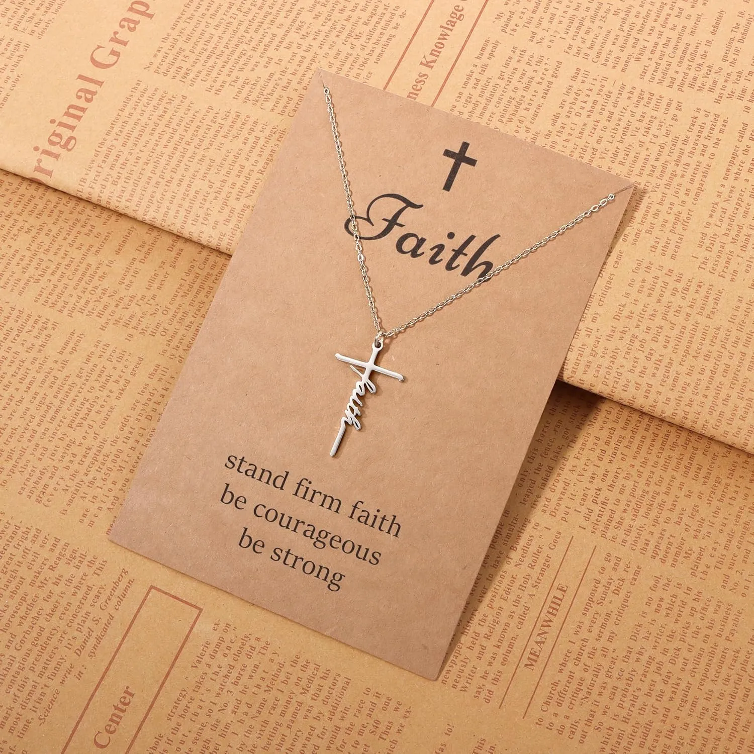 SANNYRA Faith Necklace for Women - Cross Grace Bestie Grace Hope Necklaces for Womens - 14K Gold Silver Plated Inspirational Pendant Gift for Her