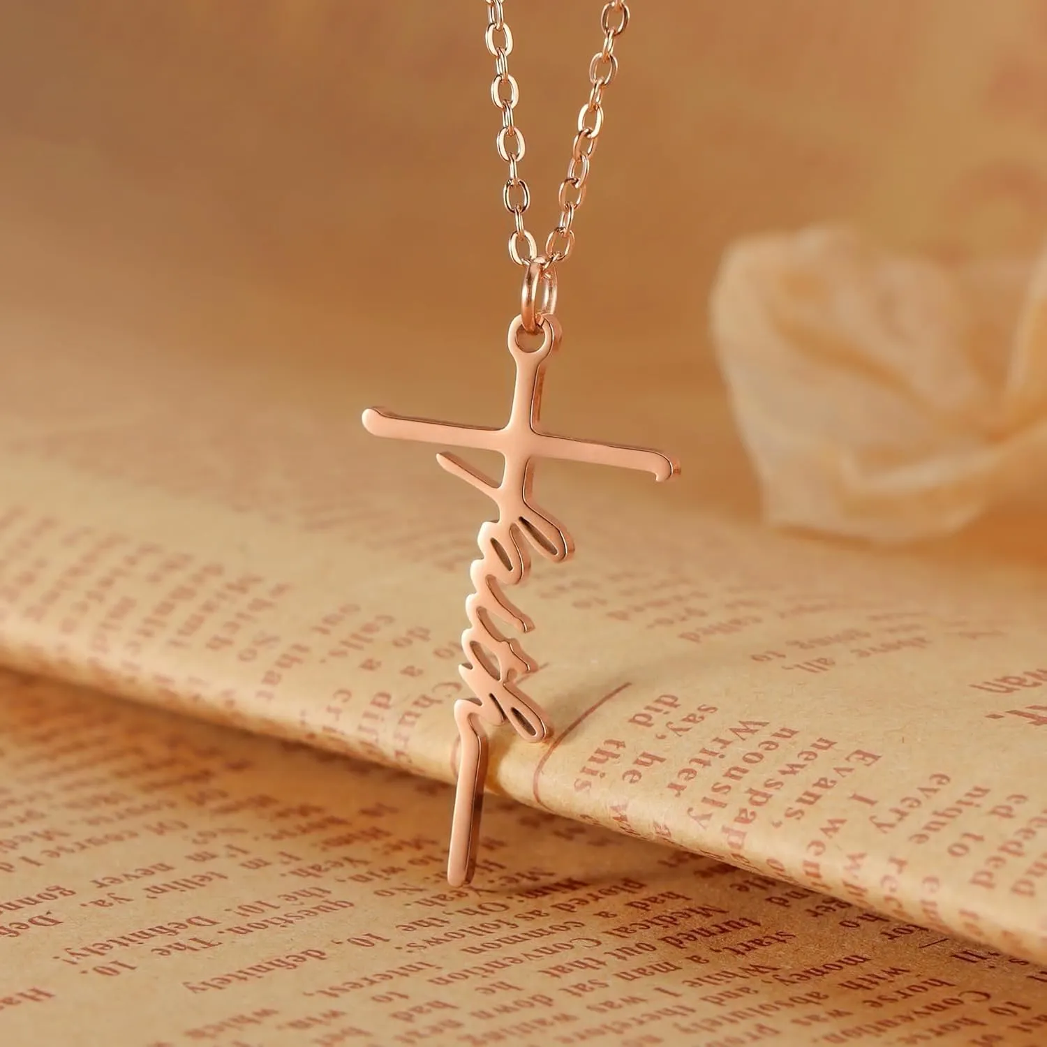 SANNYRA Faith Necklace for Women - Cross Grace Bestie Grace Hope Necklaces for Womens - 14K Gold Silver Plated Inspirational Pendant Gift for Her