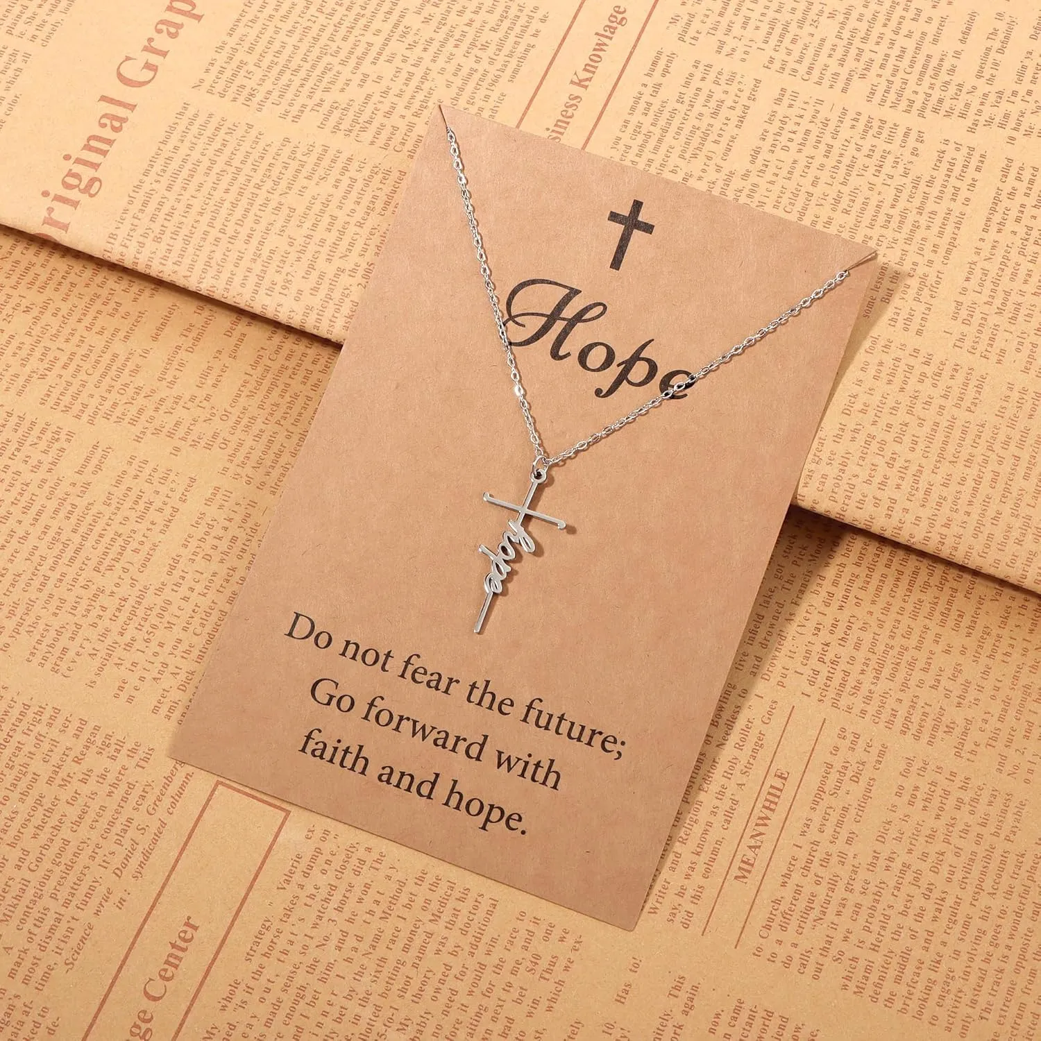SANNYRA Faith Necklace for Women - Cross Grace Bestie Grace Hope Necklaces for Womens - 14K Gold Silver Plated Inspirational Pendant Gift for Her