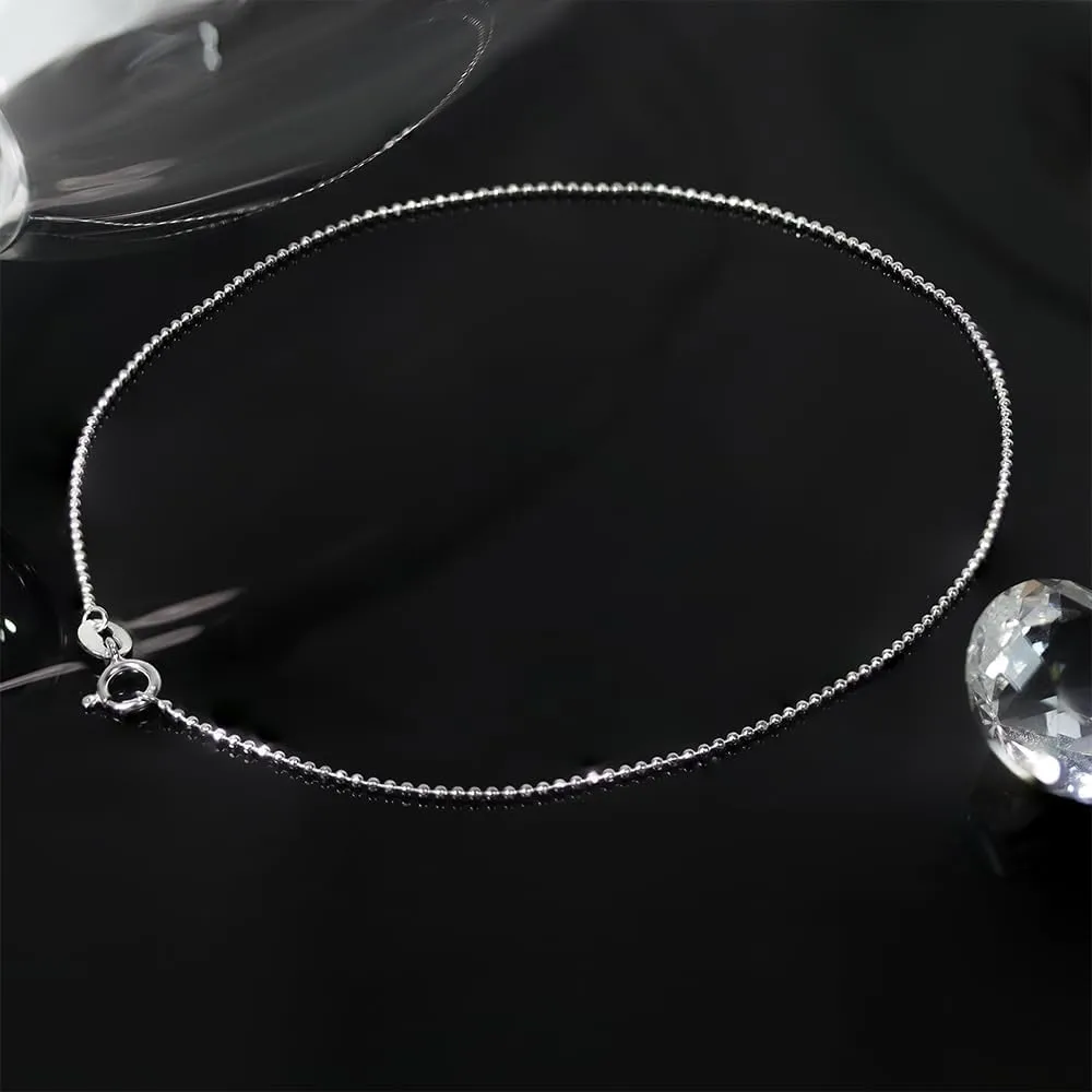 SEA OF ICE Sterling Silver 1mm Round Ball Bead Chain Anklet For Women, Size 9", 10" and 11" Italy