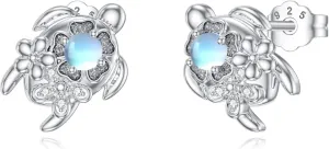 Sea Turtle Earrings Sterling Silver Moonstone Turtle Stud Earrings Ocean Turtle Earrings Hawaiian Jewelry Gifts for Women