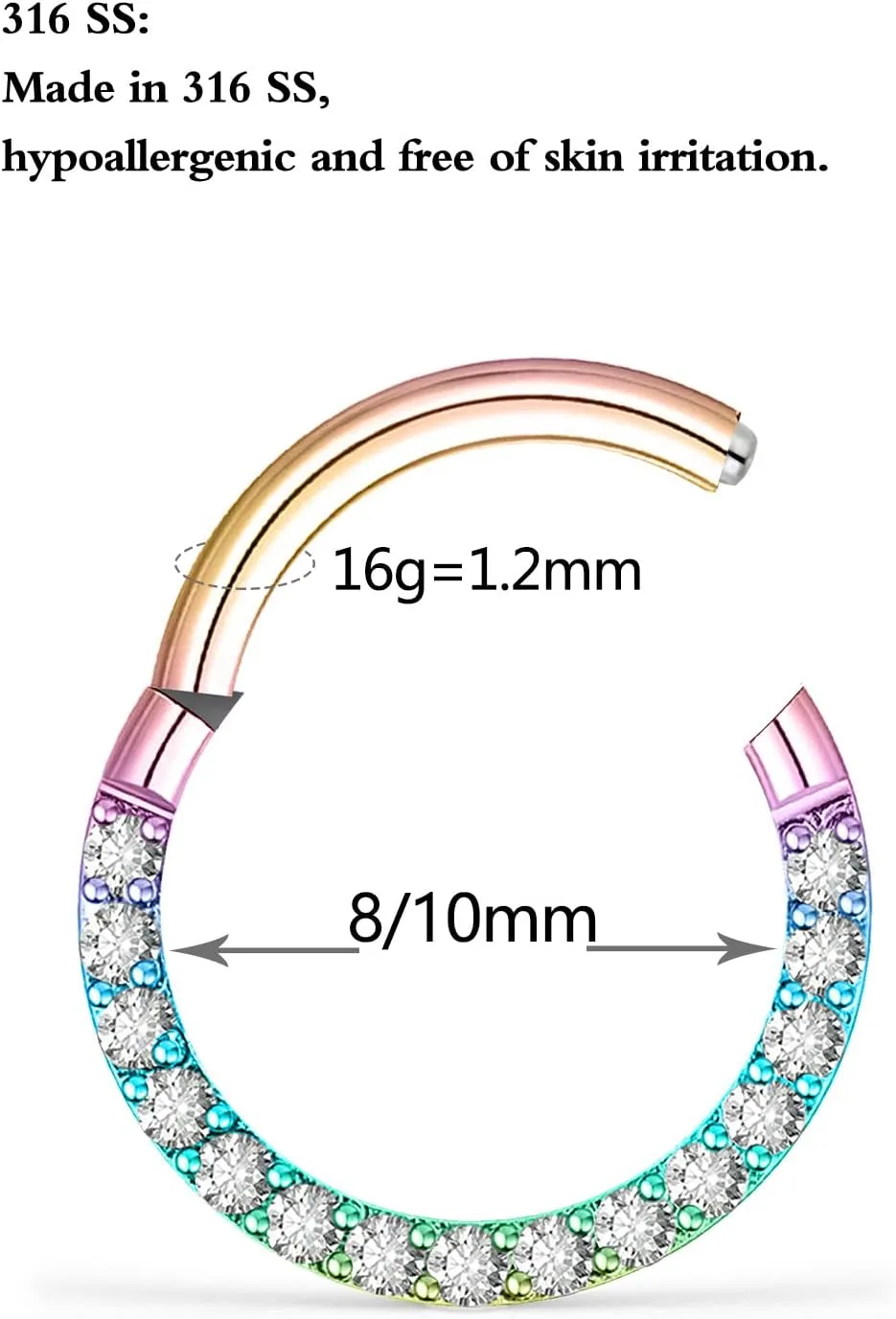 Septum Hoop Rings Piercing Jewelry 16g 8/10mm Daith Helix Earrings for Women Men Hypoallergenic Surgical Stainless Steel