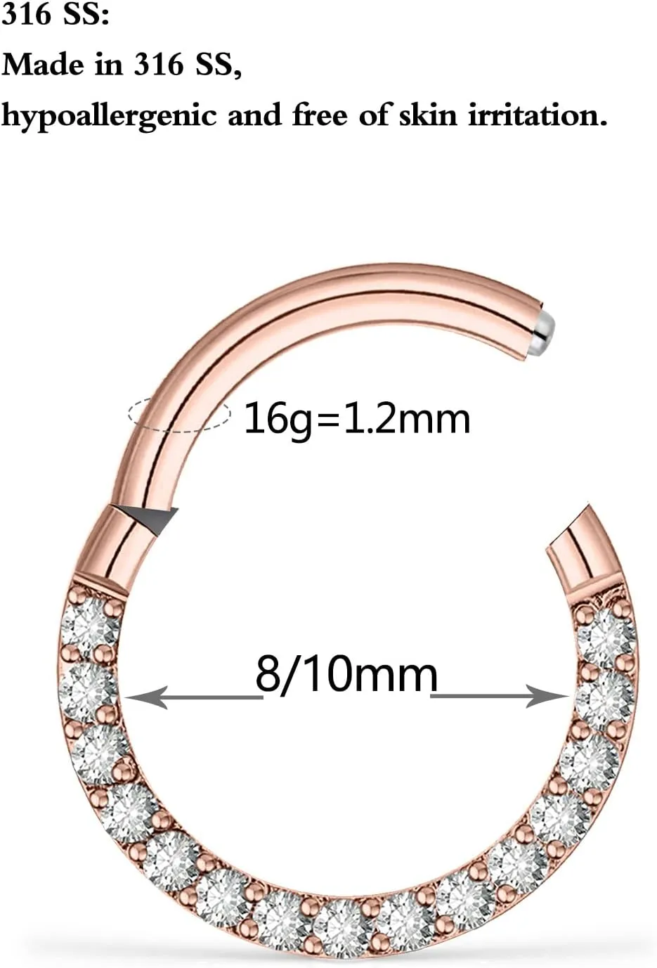 Septum Hoop Rings Piercing Jewelry 16g 8/10mm Daith Helix Earrings for Women Men Hypoallergenic Surgical Stainless Steel