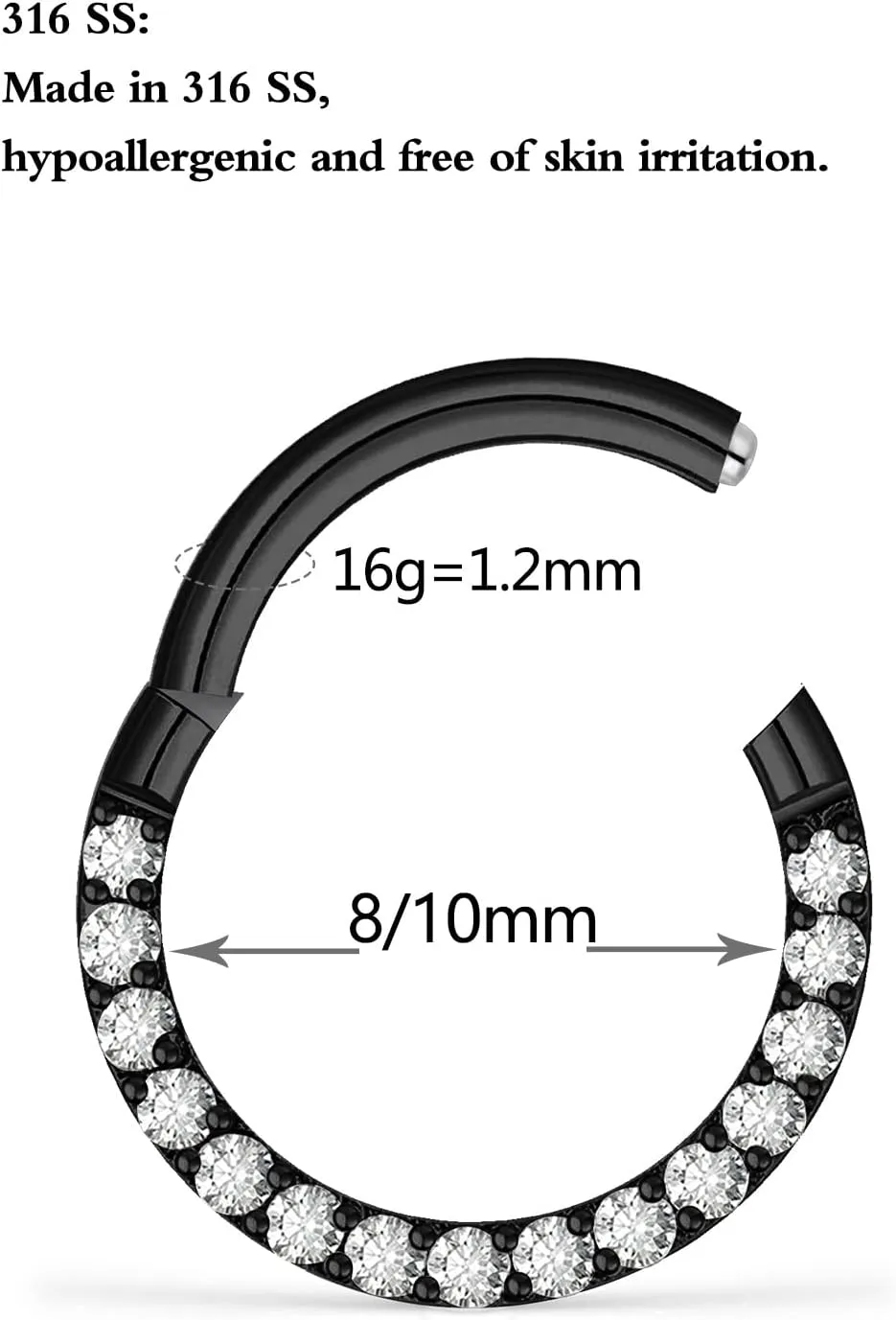 Septum Hoop Rings Piercing Jewelry 16g 8/10mm Daith Helix Earrings for Women Men Hypoallergenic Surgical Stainless Steel