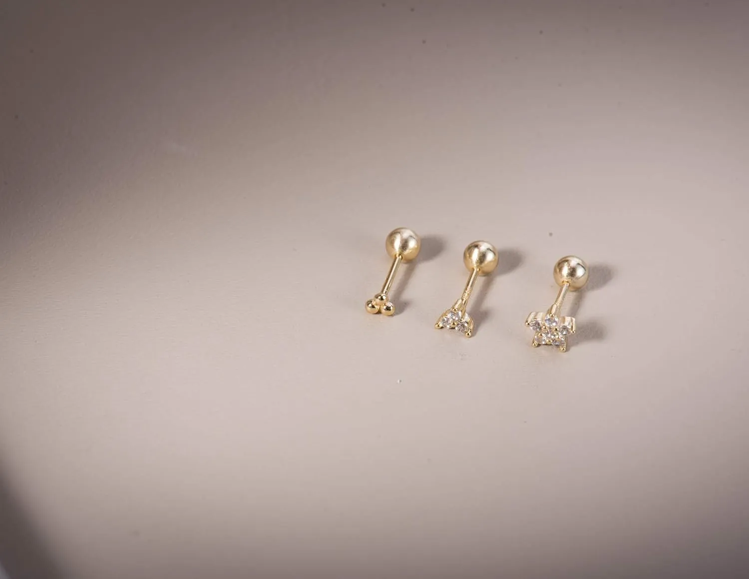 Set of 3 Single Studs in Sterling silver 925 Sterling Silver 18K Gold Plated Small Stud Earrings Set | Screw Back Studs | Tiny Cartilage Earring | Second Hole Earring