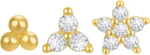 Set of 3 Single Studs in Sterling silver 925 Sterling Silver 18K Gold Plated Small Stud Earrings Set | Screw Back Studs | Tiny Cartilage Earring | Second Hole Earring