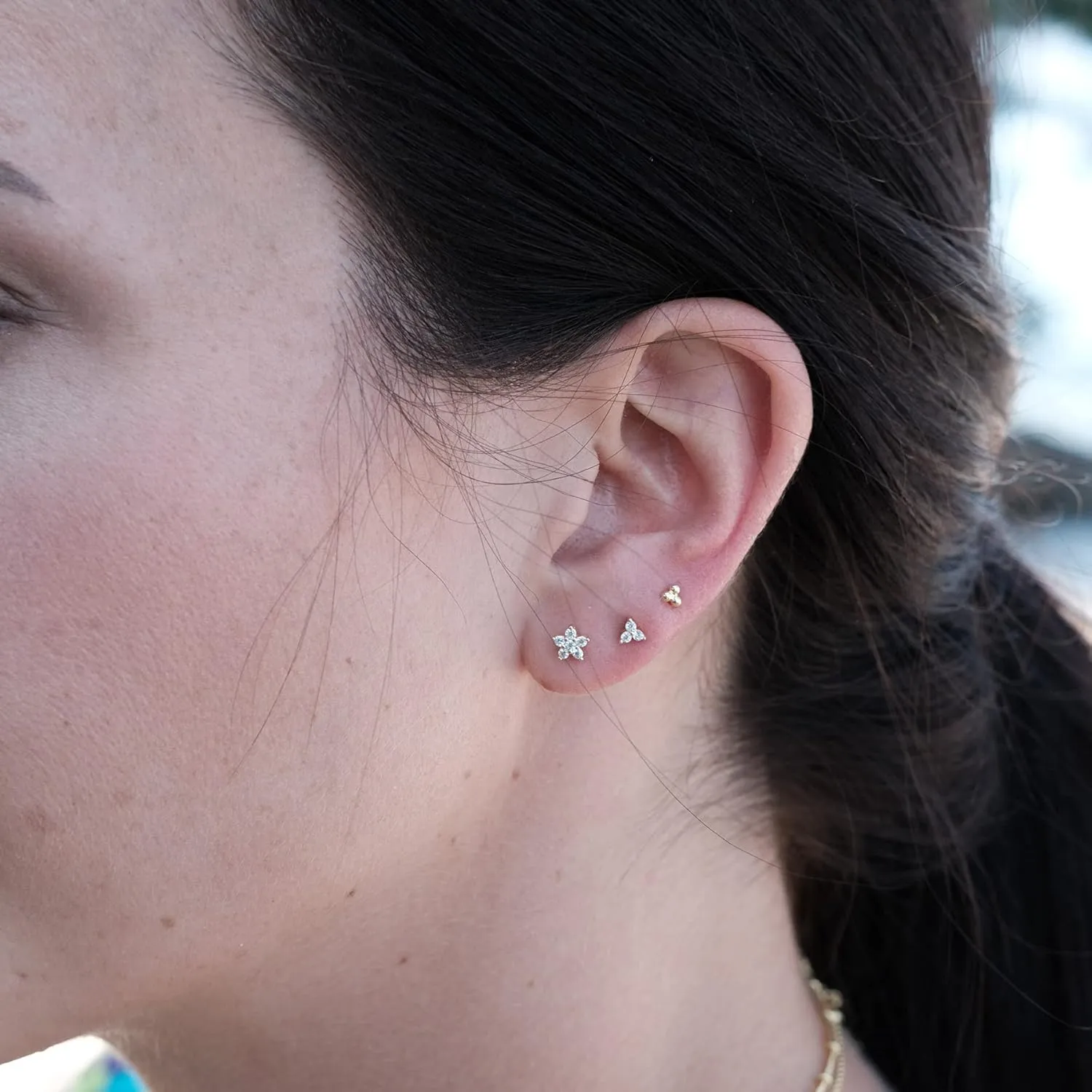 Set of 3 Single Studs in Sterling silver 925 Sterling Silver 18K Gold Plated Small Stud Earrings Set | Screw Back Studs | Tiny Cartilage Earring | Second Hole Earring